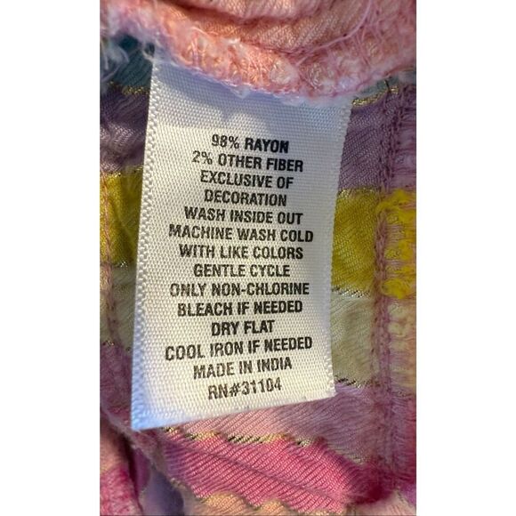 Crown & Ivy Womens XL Bell Sleeve Shirt Dress Pastel Rainbow Stripe Boho Crochet - Picture 10 of 10